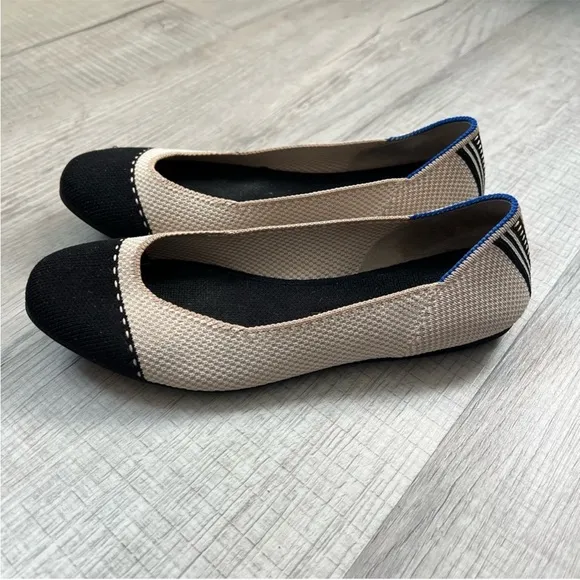 ROTHY'S The Square Tor Flats in Tuxedo Tan White Black Size 6