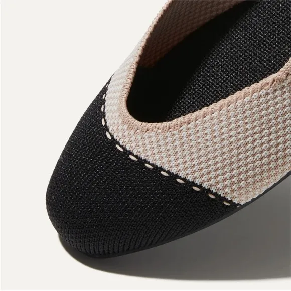 ROTHY'S The Square Tor Flats in Tuxedo Tan White Black Size 6