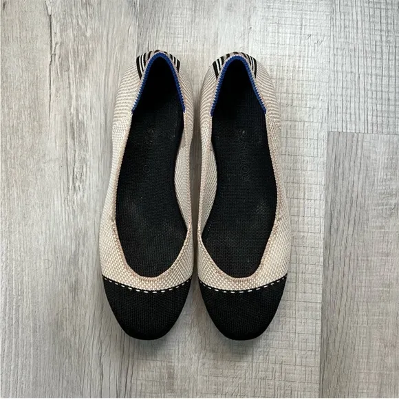 ROTHY'S The Square Tor Flats in Tuxedo Tan White Black Size 6