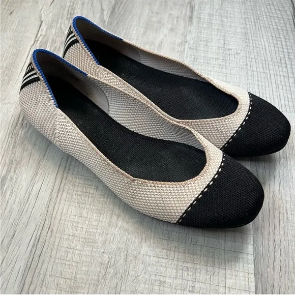 ROTHY'S The Square Tor Flats in Tuxedo Tan White Black Size 6