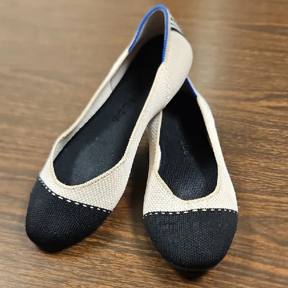 Rothy's The Square Tuxedo Elegant Black and Cream Flats Size 6.5
