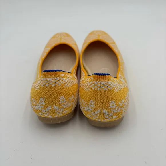 Rothy’s Women’s 6 Yellow White Square Toe Daisy Slip On Flats Retired