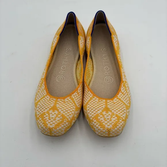 Rothy’s Women’s 6 Yellow White Square Toe Daisy Slip On Flats Retired