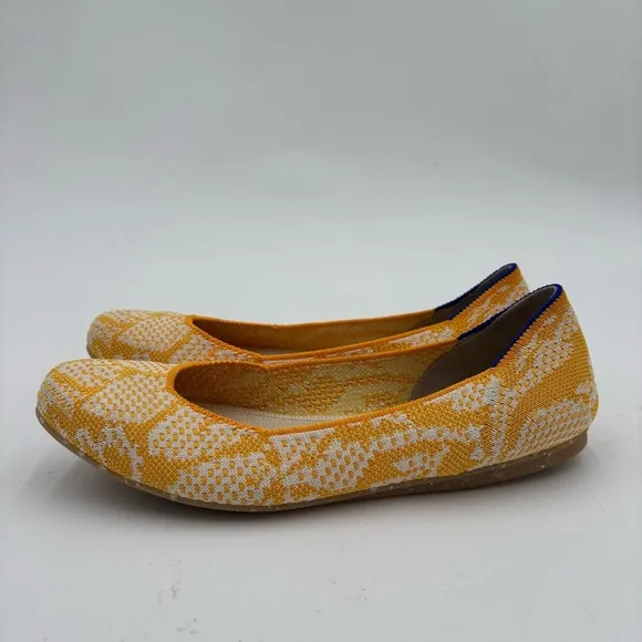 Rothy’s Women’s 6 Yellow White Square Toe Daisy Slip On Flats Retired