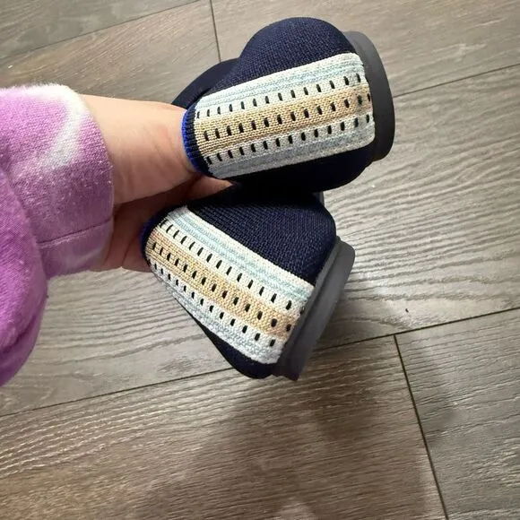 Rothy’s Women’s 9.5 Navy with Stripe Square Flats