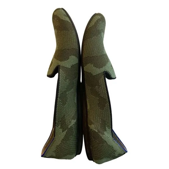 Rothy's round toe green camo flats shoes women's size 10
