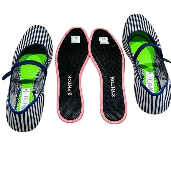 Rothy’s The Square Mary Jane Sailor Pin Stripe Flats Size 6.5 Women’s Authentic