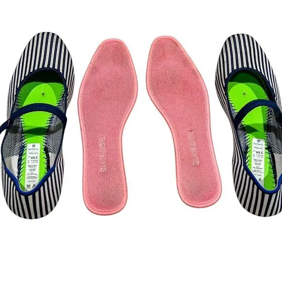 Rothy’s The Square Mary Jane Sailor Pin Stripe Flats Size 6.5 Women’s Authentic