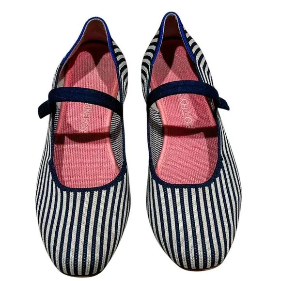 Rothy’s The Square Mary Jane Sailor Pin Stripe Flats Size 6.5 Women’s Authentic