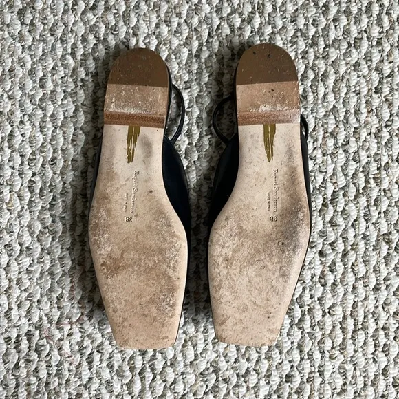 Rupert Sanderson Slingback Black Leather Square Toe Flats