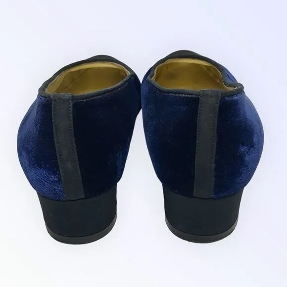 Saks Fifth Ave Blue Velvet &amp; Black Almond Toe Kitten Evening Heels Size 8B
