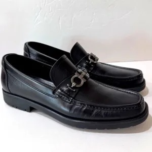 Salvatore Ferragamo Black Leather Loafers Mens 8.5 D Gancini Bit Italy Classic