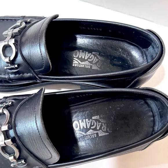 Salvatore Ferragamo Black Leather Loafers Mens 8.5 D Gancini Bit Italy Classic