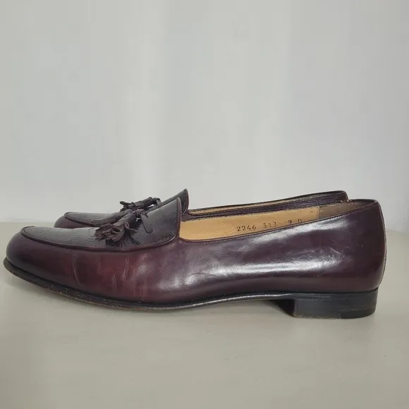 Salvatore Ferragamo Men's Burgandy Croc Embossed Tassel Loafers - Size 9 D