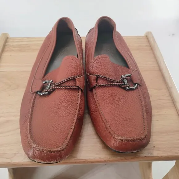 Salvatore Ferragamo Men's Front Gancini Leather Loafer Tan 8 E