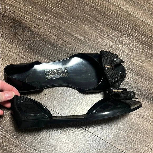 Salvatore Ferragamo Women's Black Peep Toe jelly Flats