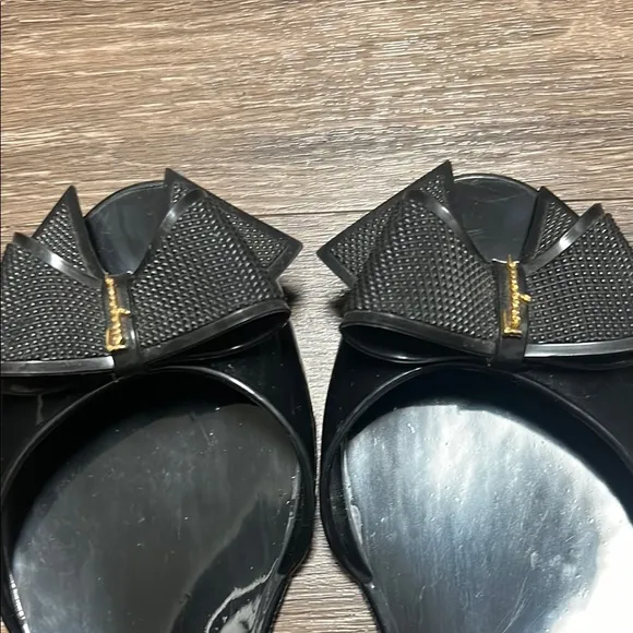 Salvatore Ferragamo Women's Black Peep Toe jelly Flats