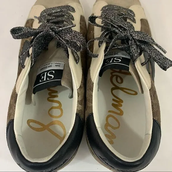 Sam Edelman Areson Leopard print Womens LACE UP Sneakers Casual Shoes Size 8
