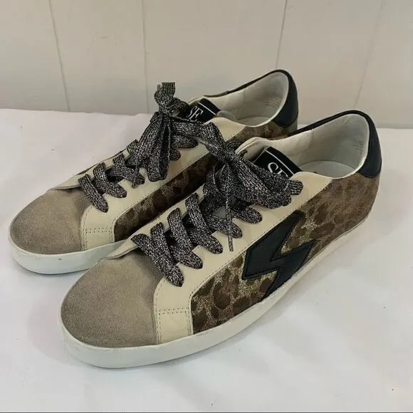 Sam Edelman Areson Leopard print Womens LACE UP Sneakers Casual Shoes Size 8