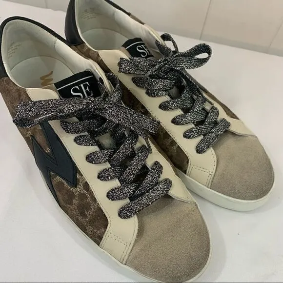 Sam Edelman Areson Leopard print Womens LACE UP Sneakers Casual Shoes Size 8