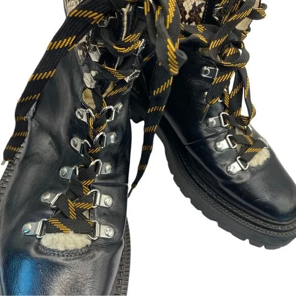 SAM EDELMAN Circus Flora Boots Combat Shearling Hiker Black Lace Up Booties 9