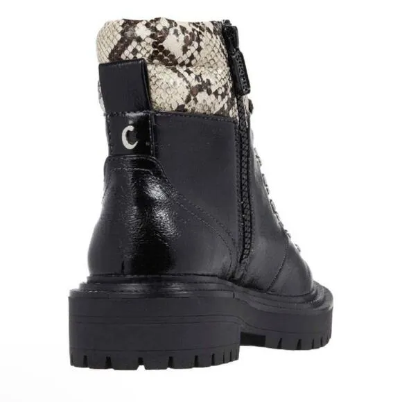 SAM EDELMAN Circus Flora Boots Combat Shearling Hiker Black Lace Up Booties 9