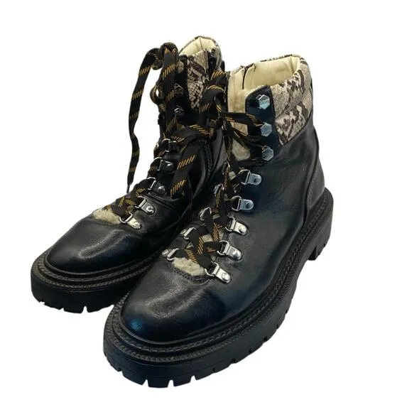SAM EDELMAN Circus Flora Boots Combat Shearling Hiker Black Lace Up Booties 9