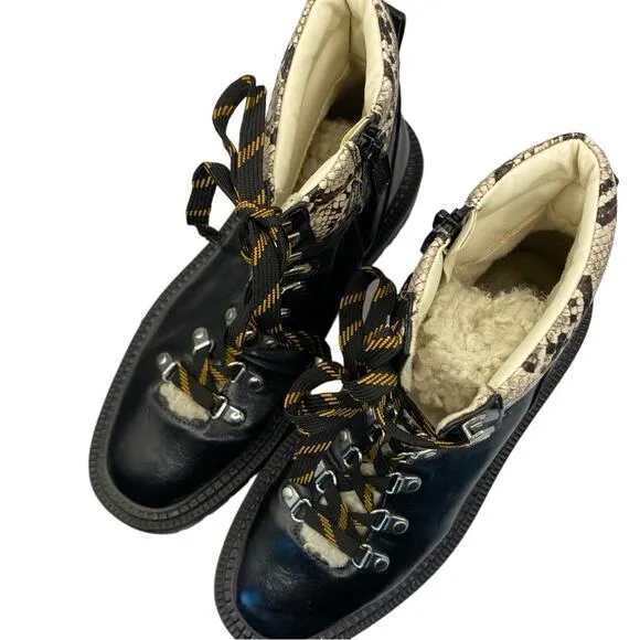 SAM EDELMAN Circus Flora Boots Combat Shearling Hiker Black Lace Up Booties 9