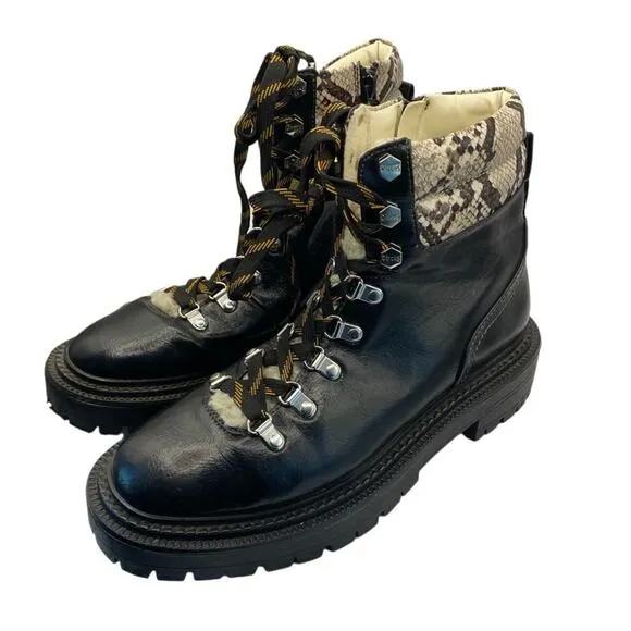 SAM EDELMAN Circus Flora Boots Combat Shearling Hiker Black Lace Up Booties 9