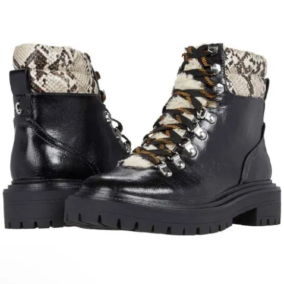 SAM EDELMAN Circus Flora Boots Combat Shearling Hiker Black Lace Up Booties 9