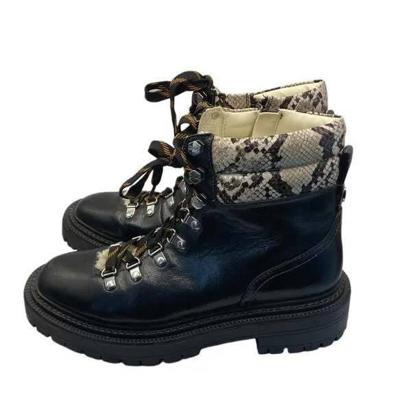 SAM EDELMAN Circus Flora Boots Combat Shearling Hiker Black Lace Up Booties 9