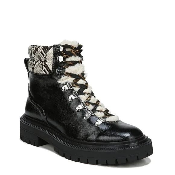 SAM EDELMAN Circus Flora Boots Combat Shearling Hiker Black Lace Up Booties 9