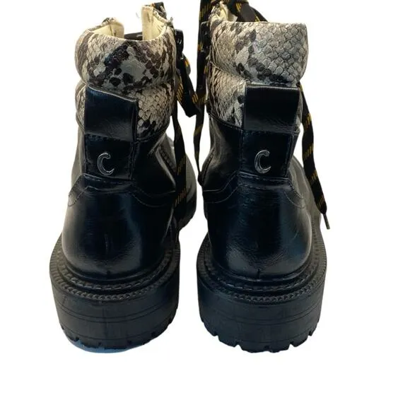 SAM EDELMAN Circus Flora Boots Combat Shearling Hiker Black Lace Up Booties 9