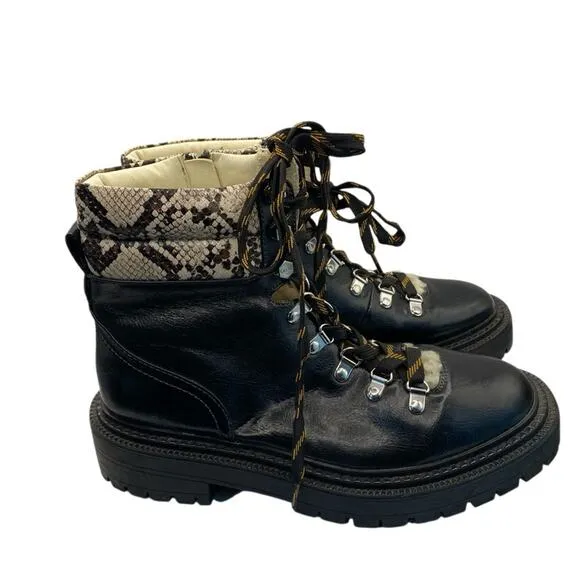 SAM EDELMAN Circus Flora Boots Combat Shearling Hiker Black Lace Up Booties 9