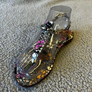 Sam Edelman Gigi Sandals Womens 6 Pink Black Floral Strappy Thong