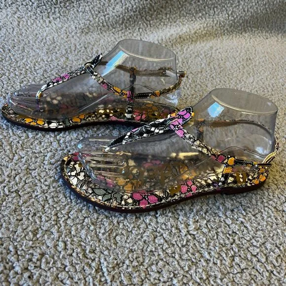 Sam Edelman Gigi Sandals Womens 6 Pink Black Floral Strappy Thong