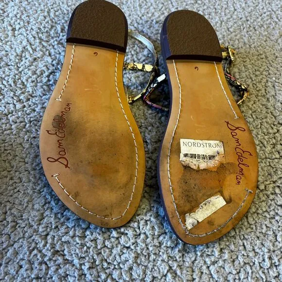 Sam Edelman Gigi Sandals Womens 6 Pink Black Floral Strappy Thong