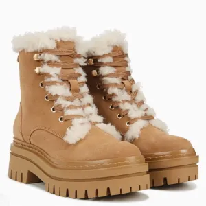Sam Edelman Kyler 2 Caramel Suede Faux Shearling Combat Boots