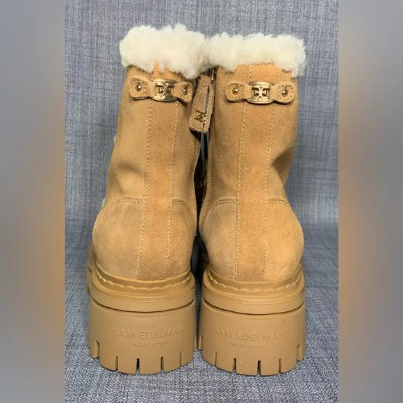 Sam Edelman Kyler 2 Caramel Suede Faux Shearling Combat Boots