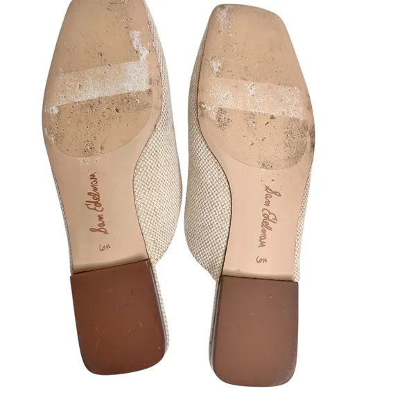 Sam Edelman Lin Buckle Flats Natural Linen Mules SZ 6.5 Tan