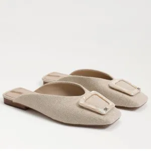 Sam Edelman Lin Buckle Flats Natural Linen Mules SZ 6.5 Tan