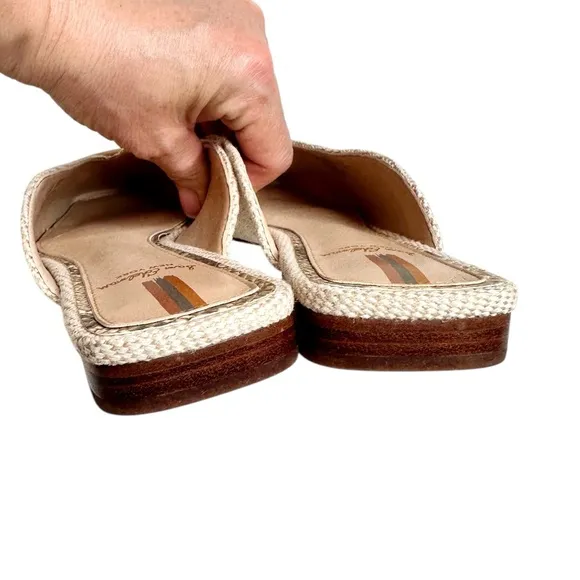 Sam Edelman Lin Buckle Flats Natural Linen Mules SZ 6.5 Tan