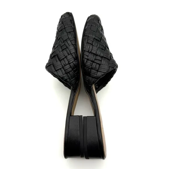 Sam Edelman Page Black Leather Woven Mule Slide Loafer Flat 7.5