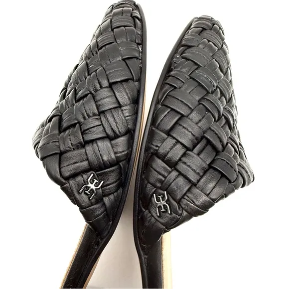 Sam Edelman Page Black Leather Woven Mule Slide Loafer Flat 7.5