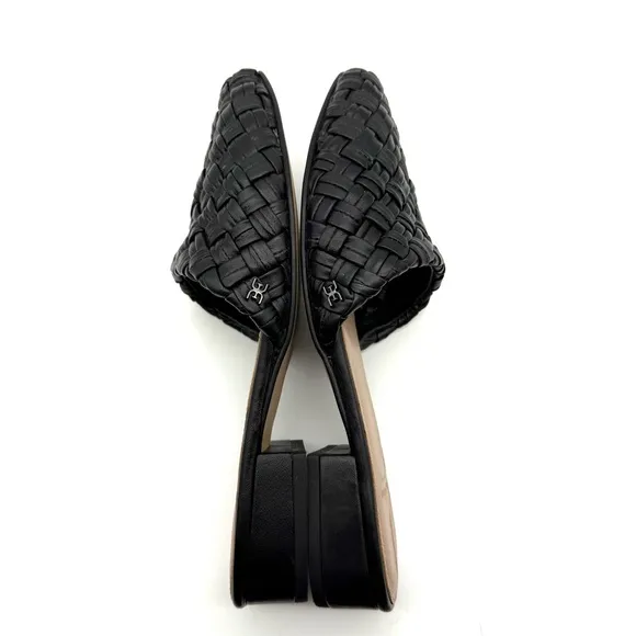 Sam Edelman Page Black Leather Woven Mule Slide Loafer Flat 7.5