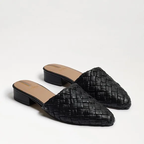 Sam Edelman Page Black Leather Woven Mule Slide Loafer Flat 7.5