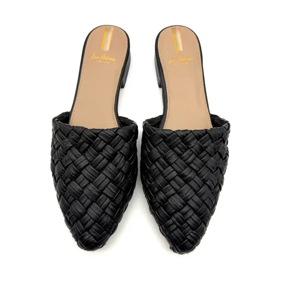 Sam Edelman Page Black Leather Woven Mule Slide Loafer Flat 7.5