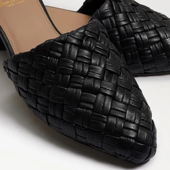Sam Edelman Page Black Leather Woven Mule Slide Loafer Flat 7.5