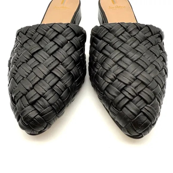 Sam Edelman Page Black Leather Woven Mule Slide Loafer Flat 7.5