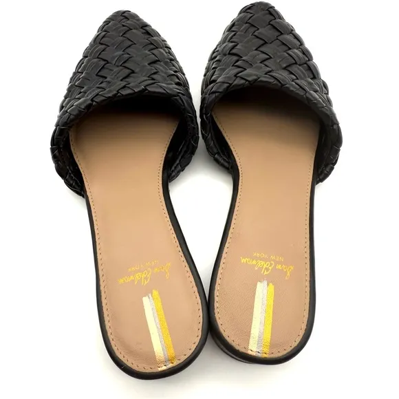 Sam Edelman Page Black Leather Woven Mule Slide Loafer Flat 7.5